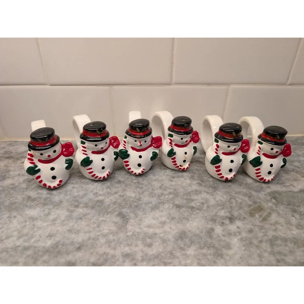 Set‎ of 6 Vintage Ceramic Jolly Snowmen Napkin Holders, Made In The Philippines